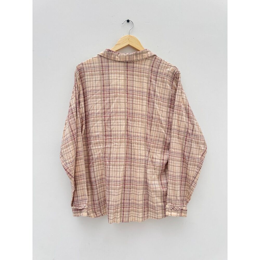 Woolrich Women XL Cotton Plaid Button Up Shirt Cream Pink Grid Textured LTO - Picture 5 of 5